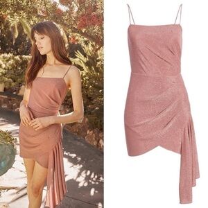 Saylor Rose Gold Glitter Metallic Asymmetrical Jaine Mini Dress Size Medium NWT